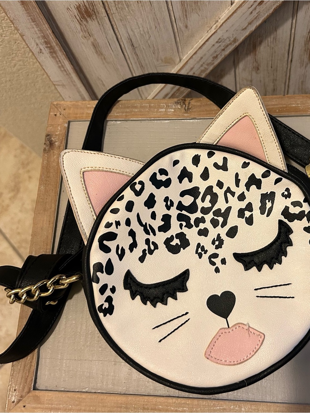 Betsey Johnson Cat Crossbody Bag Round Leopard Canteen Purse